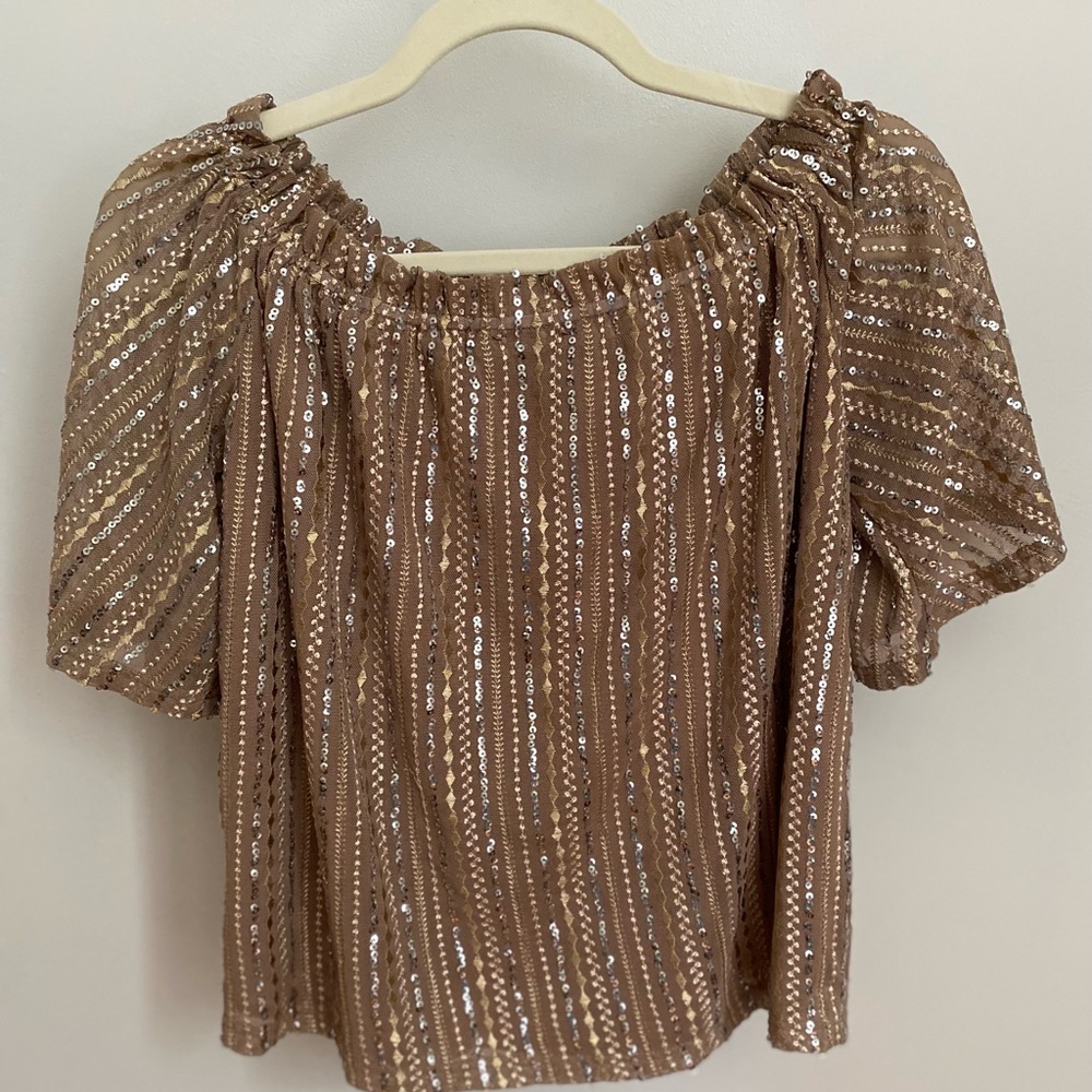 Vici Gold Sequin Off the Shoulder Top - Picture 8 of 11